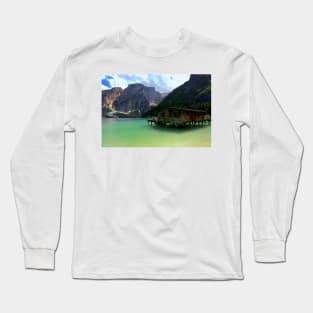 The boats house on Lake Braies Long Sleeve T-Shirt